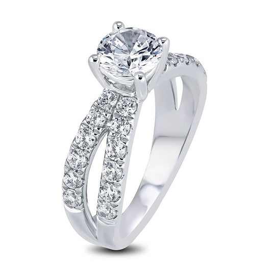 Side Stone Natural Diamond Semi-Mount Engagement Ring in 14 Karat White with 32 Round Diamonds, Color: G/H, Clarity: SI2, totaling 0.24ctw