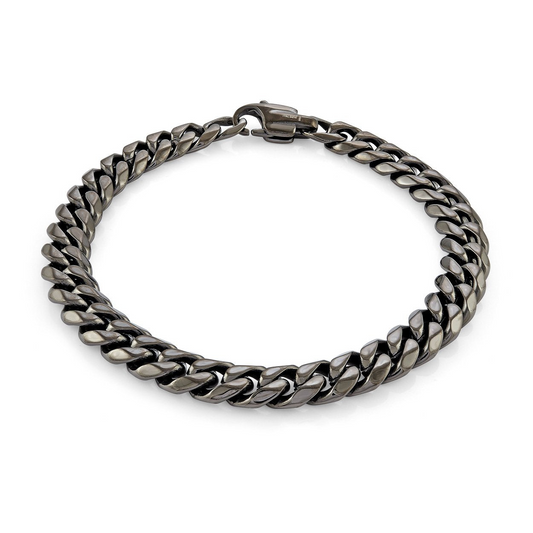 Curb Link Bracelet (No Stones) in Stainless Steel Dark Grey