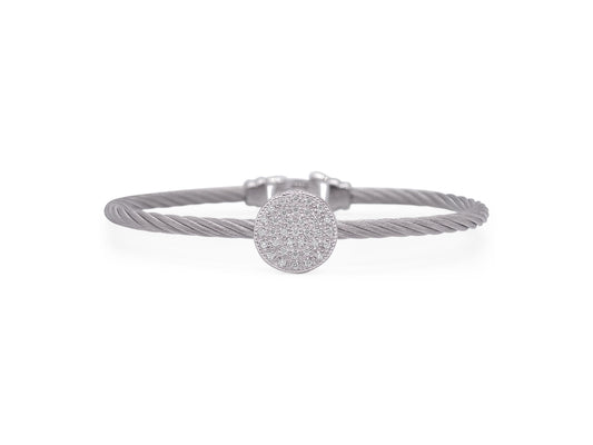 Natural Diamond Bracelet in Stainless Steel Cable - 18 Karat White with 0.29ctw Round Diamond