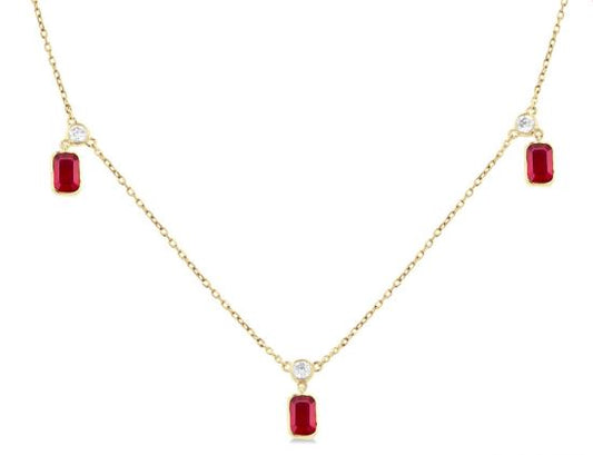 Station Color Gemstone Necklace in 14 Karat Yellow with 5 Emerald Rubies 5mm