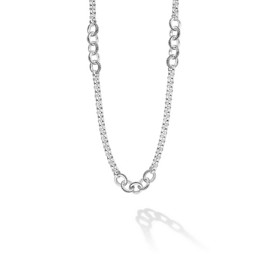 Sterling silver fancy link chain necklace.