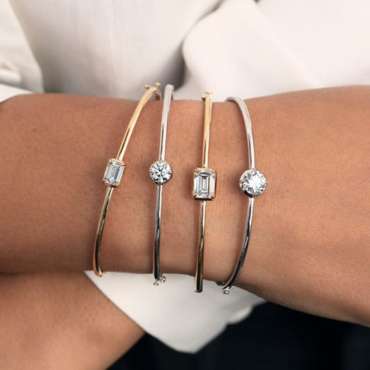 Lab-grown diamond bangle in white gold.