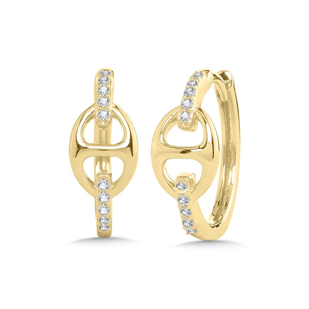 Small yellow gold hoops with round diamonds.