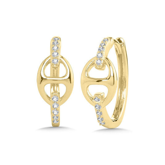 Small yellow gold hoops with round diamonds.