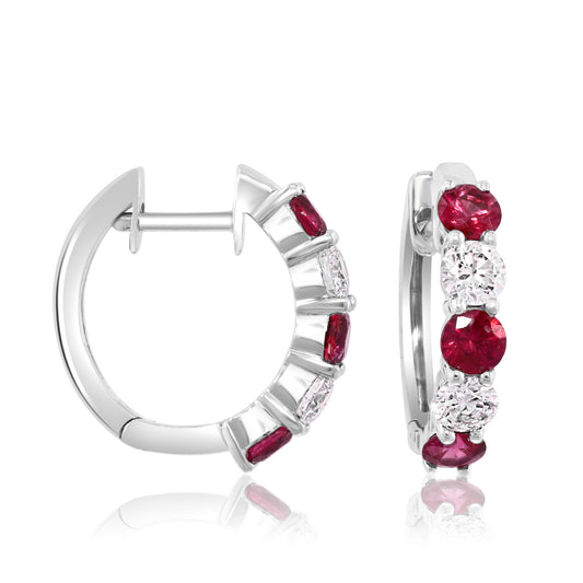 Ruby and diamond small hoop earrings.