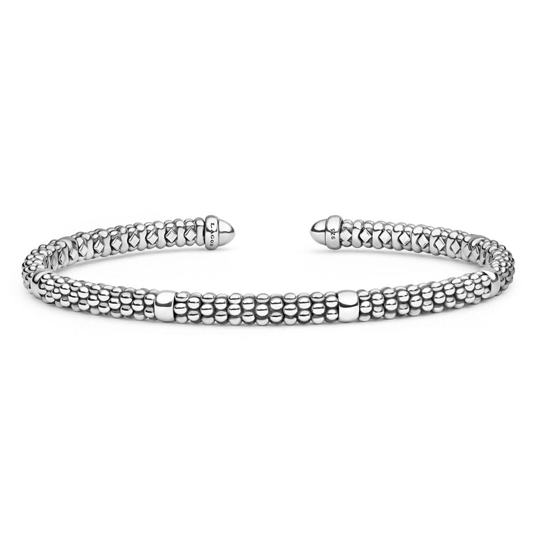 Sterling silver beaded cuff bracelet.