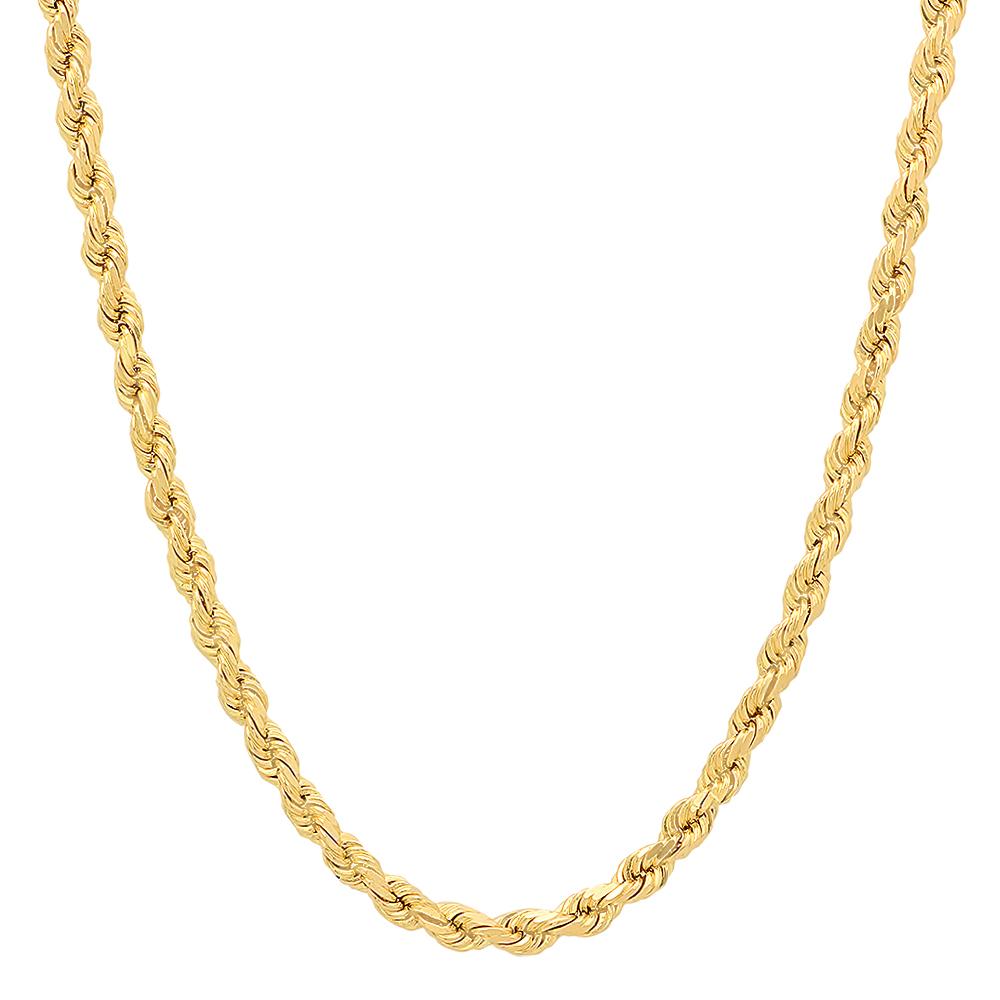 Diamond-cut yellow gold rope chain.