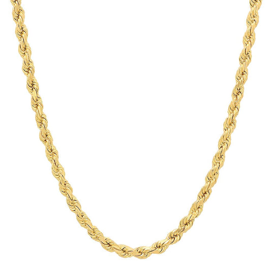 Diamond-cut yellow gold rope chain.