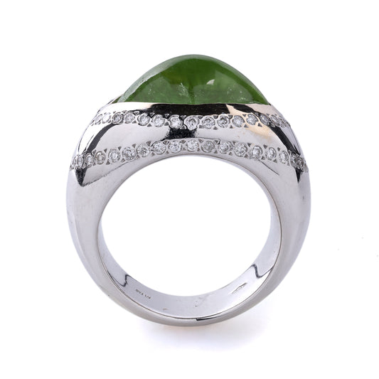 Color Gemstone Ring in 18 Karat White with 51 Round G/H SI1-SI2 Diamonds