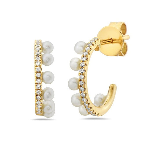Small Hoop Color Gemstone Earrings in 14 Karat Yellow with 14 Freshwater Pearls