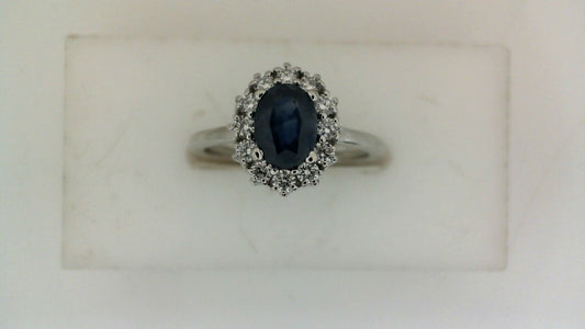 Color Gemstone Ring in Platinum White with 1 Oval Sapphire 0.79ctw