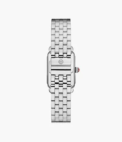 Stainless steel watch with mother of pearl dial.