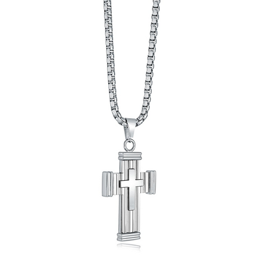 Cross Necklace (No Stones) in Stainless Steel White