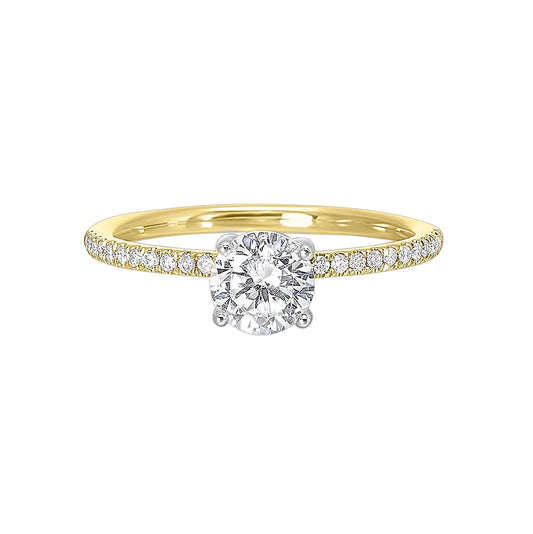 14K gold ring with round diamonds.