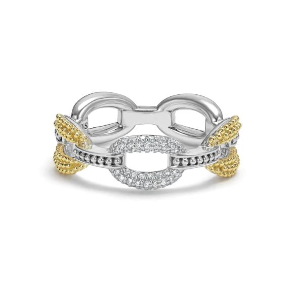 Sterling silver ring with diamond accents.