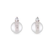 ReMARKable Designs Color Gemstone Earrings in 14 Karat White Gold with 2 Round Pearls 6.5mm-7mm
