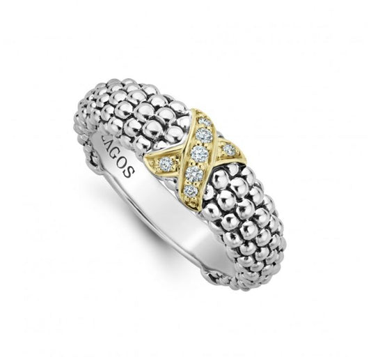 Caviar Lux Collection Natural Diamond Fashion Ring in Sterling Silver - 18 Karat White - Yellow with 0.08ctw Round Diamond