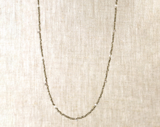 Station Color Gemstone Necklace in Sterling Silver White Round Pyrite