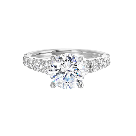 Hidden Accent Natural Diamond Semi-Mount Engagement Ring in 14 Karat White with 28 Round Diamonds, totaling 0.84ctw