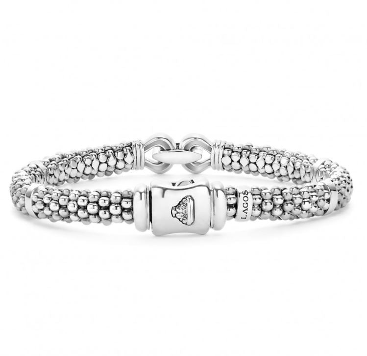 Sterling silver caviar rope bracelet, intricate design.