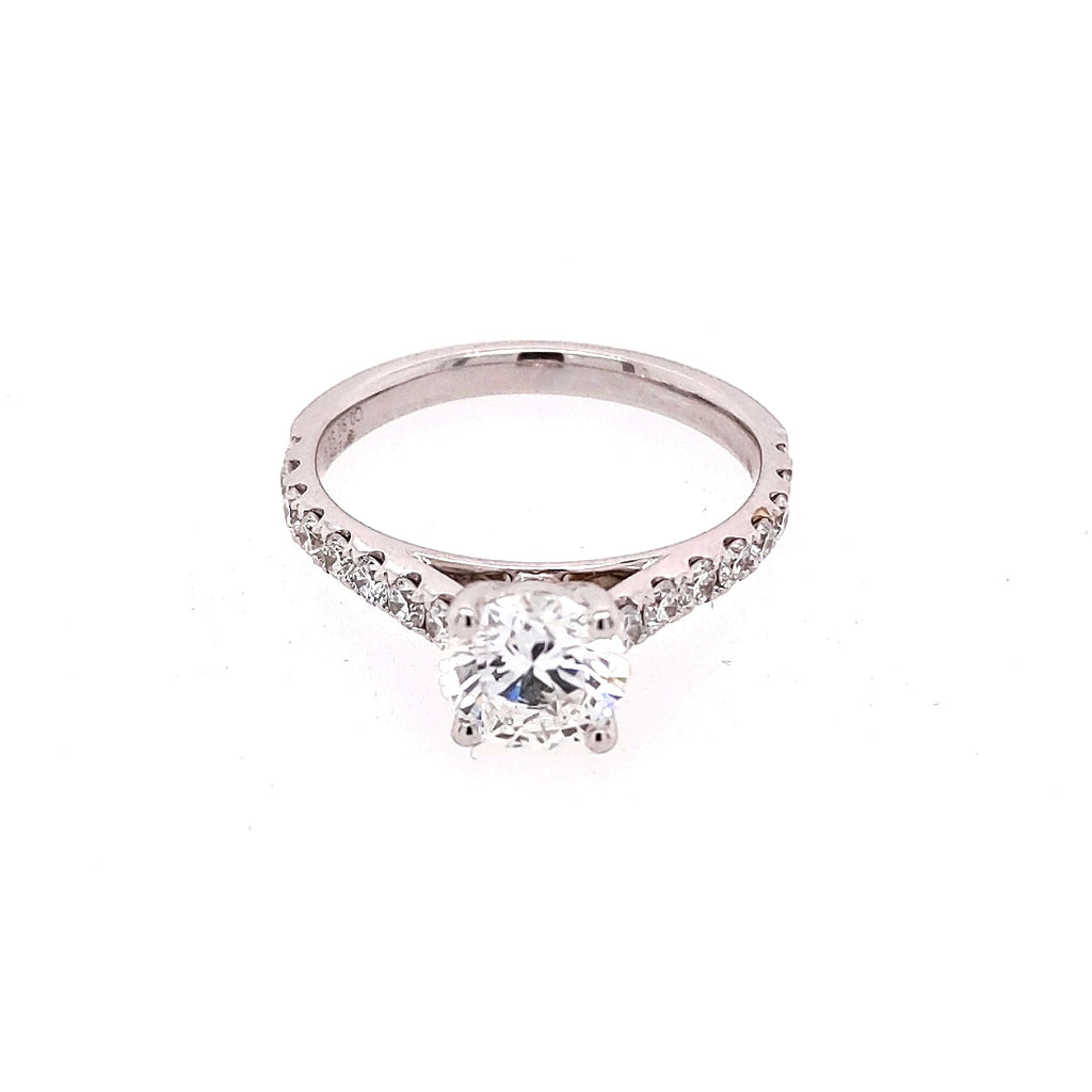 Pre-Set Diamond Accent Lab-Grown Complete Diamond Engagement Ring in 18 Karat White with 0.97ctw F VS1 Round Lab Grown Diamond