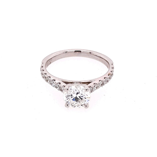Side Stone Lab-Grown Diamond Complete Engagement Ring in 18 Karat White with 0.97ctw F VS1 Round Lab Grown Diamond