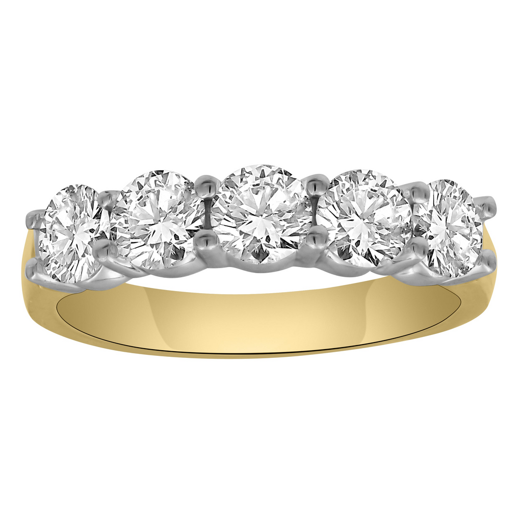 Five-diamond band in white and yellow gold.