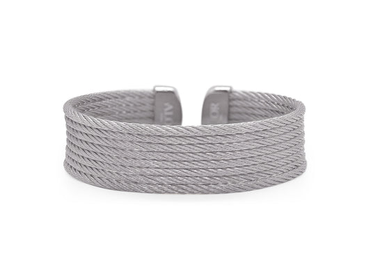 Cuff Bracelet (No Stones) in Stainless Steel Cable Grey