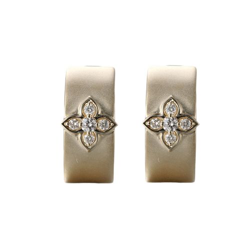 14K yellow gold hoops with diamond clusters.