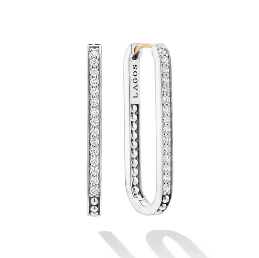 LAGOS Spark Collection Natural Diamond Large Hoop Earrings in Sterling Silver 14 Karat White Yellow with 0.59ctw Round Diamonds