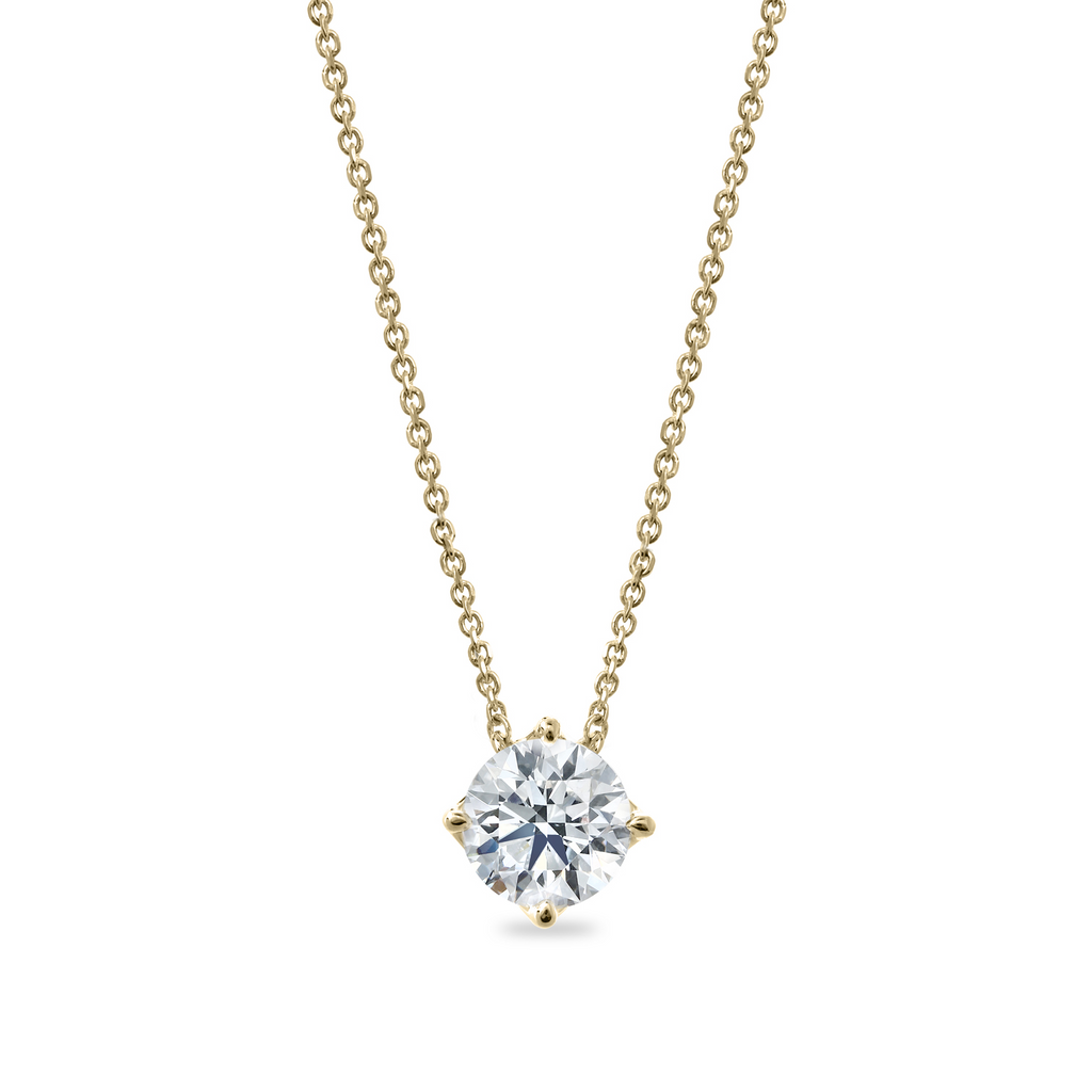 18K yellow gold necklace with round diamond.