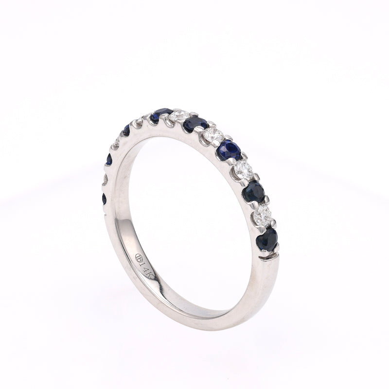 14K white gold ring with sapphires, diamonds.