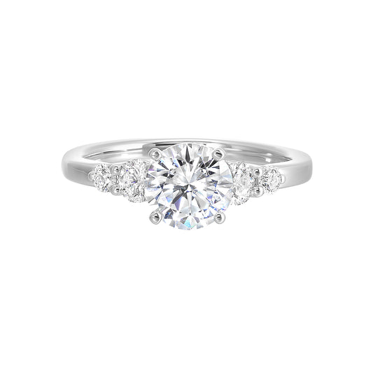 Marks 89 Side Stone Natural Diamond Semi-Mount Engagement Ring in 14 Karat White with 4 Round Diamonds, totaling 0.36ctw