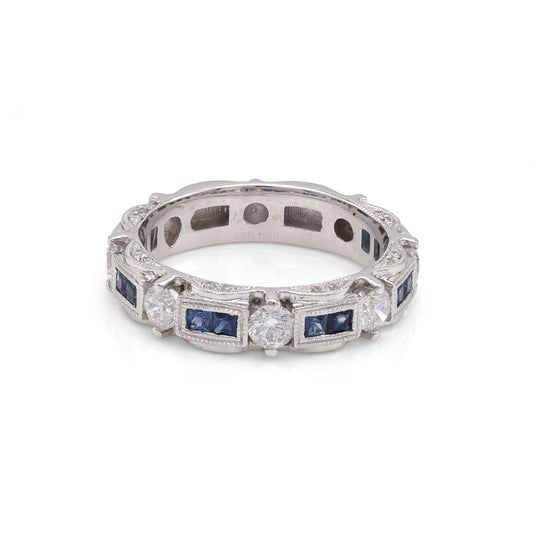 Marks Estate Dept 1 Color Gemstone Band in 14 Karat White Gold with 12 Princess Blue Sapphires 0.24ctw 1.5mm
