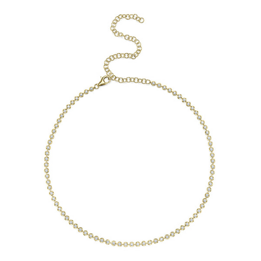 14K yellow gold necklace with diamonds.