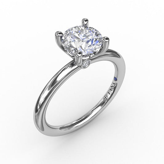 Hidden Accent Natural Diamond Semi-Mount Engagement Ring in 14 Karat White with 2 Round Diamonds, totaling 0.02ctw