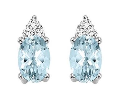 Semi-Precious Color Collection Stud Color Gemstone Earrings in 10 Karat White with 2 Oval Aquamarines 0.60ctw