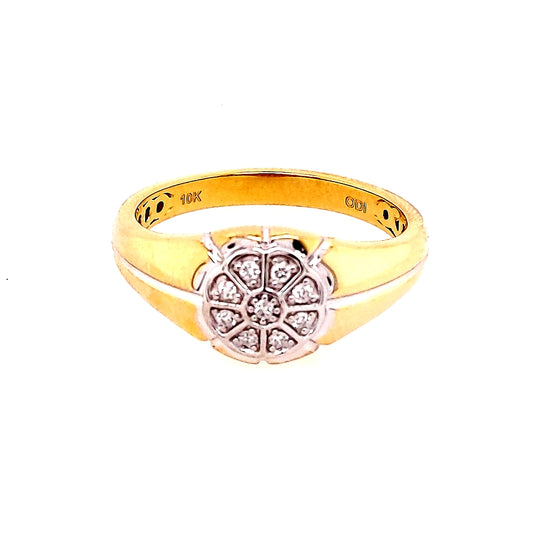 10K white-yellow gold ring, floral diamond cluster.