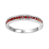 Stackable Color Gemstone Band in 10 Karat White with 17 Round Garnets 0.33ctw