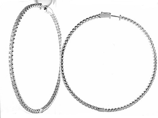 Large Hoop Natural Diamond Earrings in 14 Karat White with 5.10ctw Round Diamonds