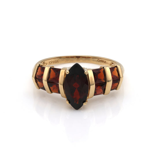 Marks Estate Department 2 Color Gemstone Ring in 14 Karat Yellow Gold with 1 Marquise Garnet 1.28ctw