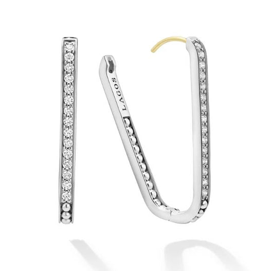LAGOS Spark Collection Natural Diamond Large Hoop Earrings in Sterling Silver 14 Karat White Yellow with 0.59ctw Round Diamonds