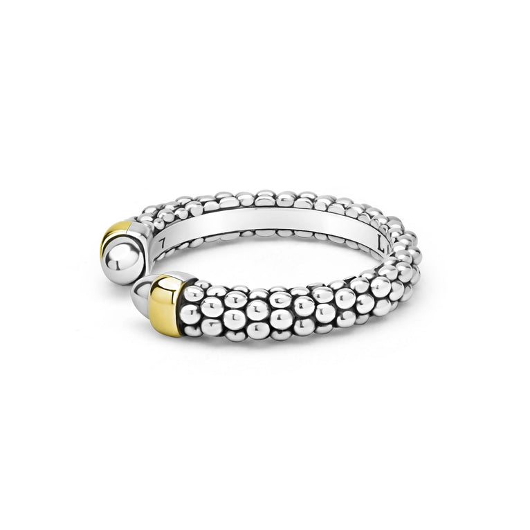 Sterling silver beaded ring with yellow accents.