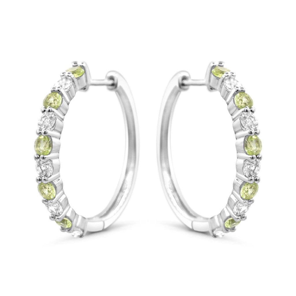 Sterling silver hoops with peridot gemstones.