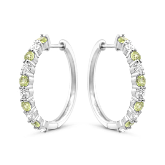 Sterling silver hoops with peridot gemstones.