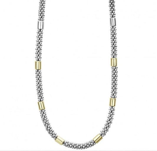 Lagos High Bar Collection Station Necklace (No Stones) in Sterling Silver - 18 Karat White - Yellow