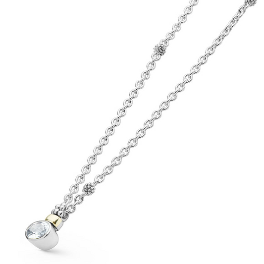 LAGOS Signature Caviar Collection Oval White Topaz Color Gemstone Necklace in Sterling Silver with 1 Oval White Topaz 8mm