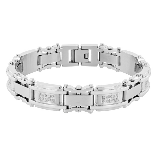 Stainless steel bracelet with round diamonds.