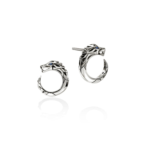 Stud Color Gemstone Earrings in Sterling Silver White with 2 Round Blue Sapphires