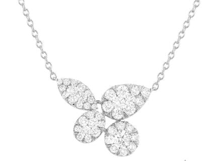 Diamond necklace with floral cluster design.